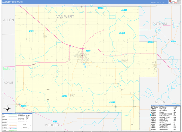 Van Wert County, OH Carrier Route Wall Map